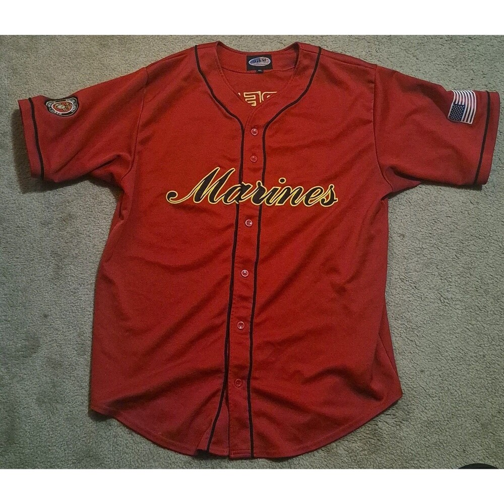 USMC Marines Red Baseball Jersey XL Semper Fi Military Shirt Patriotic